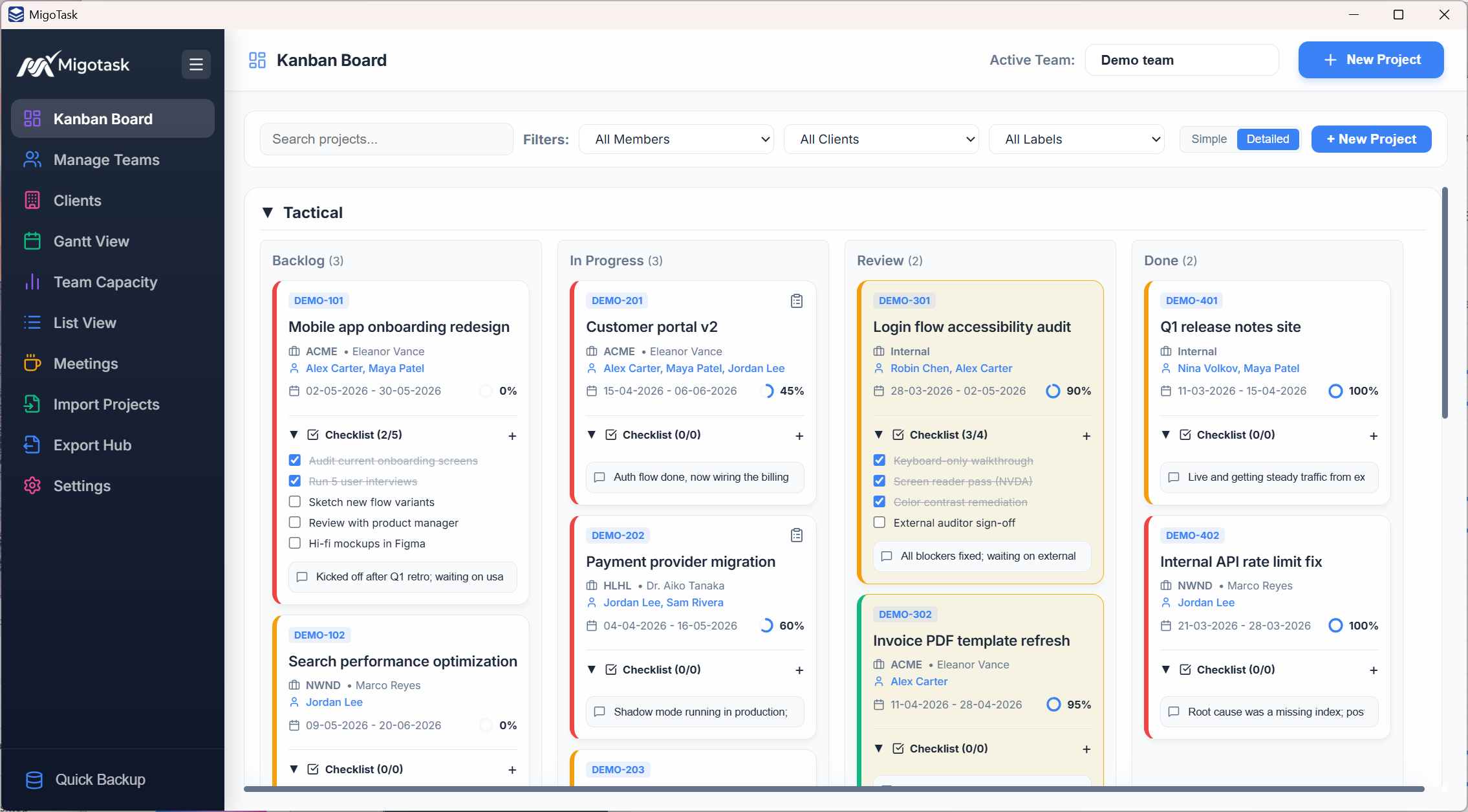 Detailed kanban view