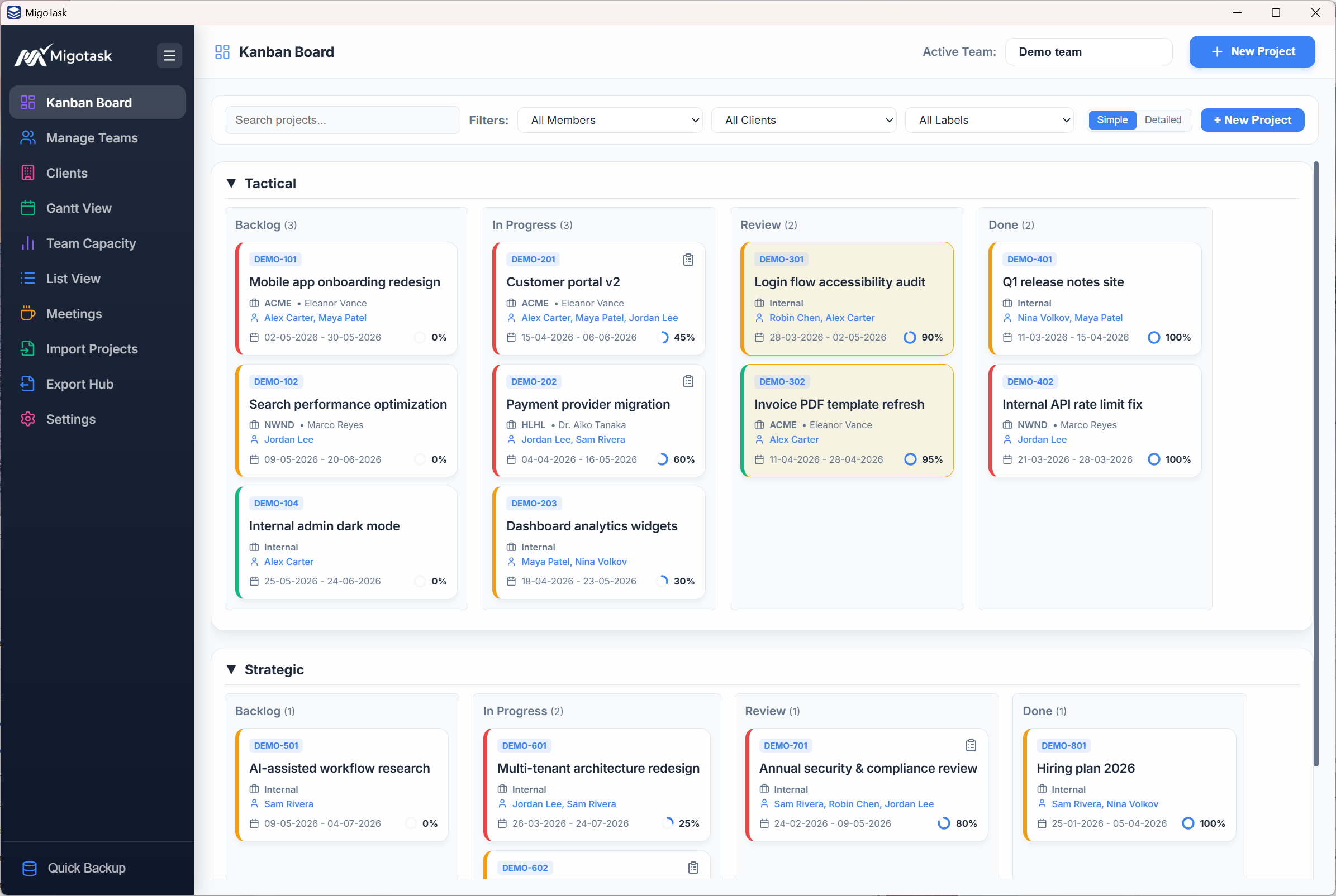 Migotask kanban board